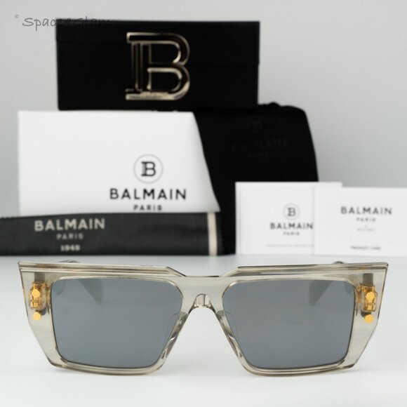 Balmain Men Sunglasses Crystal Grey Gold Cat Eye B-VI BPS-121B-54 BRAND NEW - Picture 1 of 12